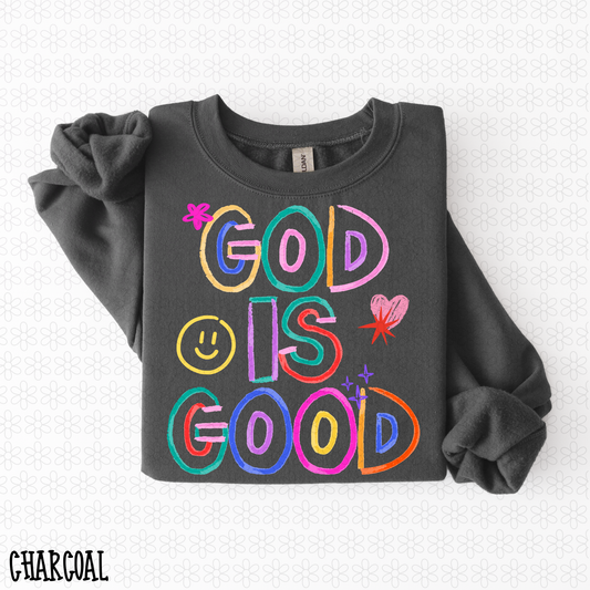 God Is Good Retro Multicolor Kids Completed Tee