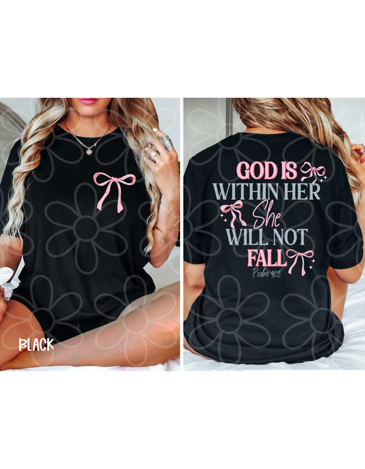 God Is Within Her She Will Not Fall Pink Bows Kids Completed Tee
