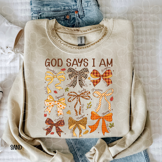 God Says I Am Fall Bows DTF Transfer