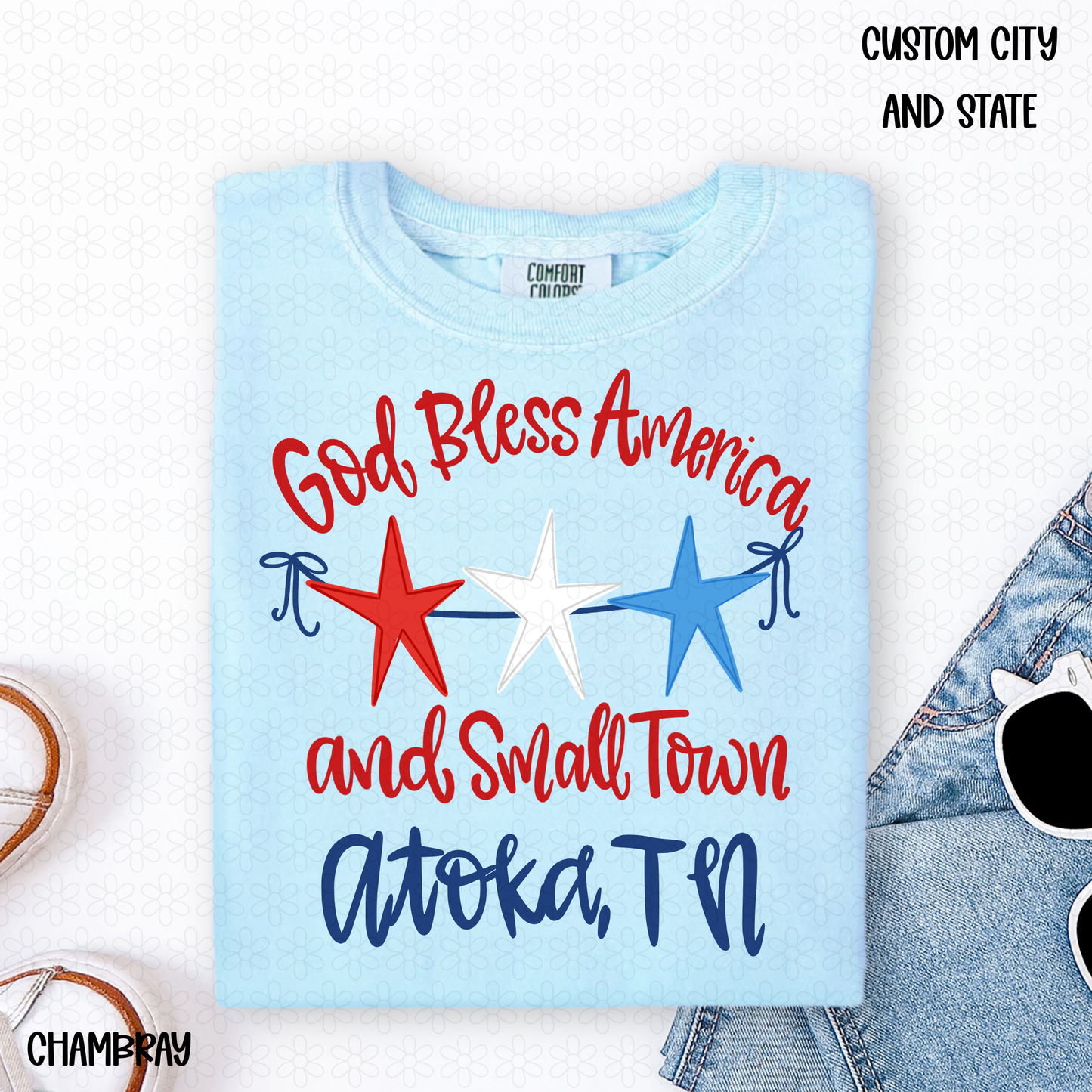 God Bless America and Small Town Custom- City And State DTF Transfer