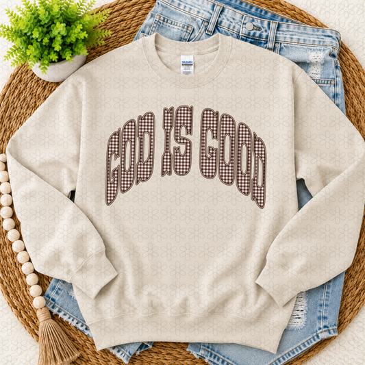 God Is Good Gingham Completed Tee