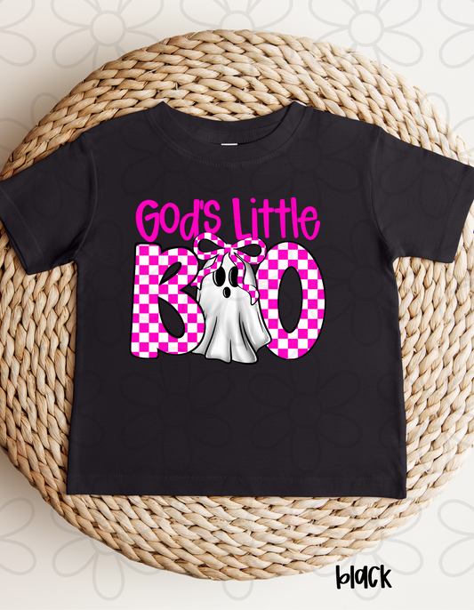 God's Little Boo Checkered Bow DTF Transfer