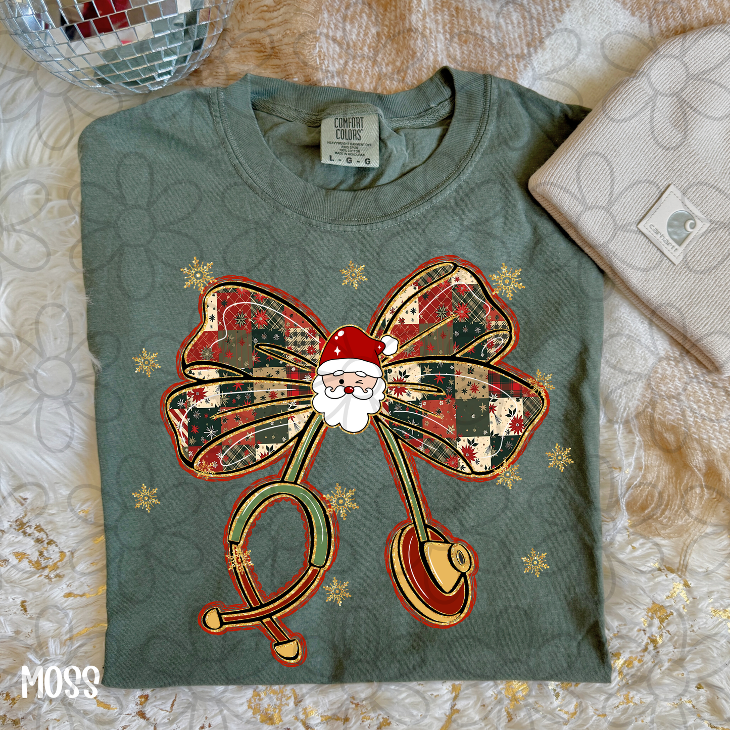 Gold Christmas Santa Stethoscope  DTF Transfer