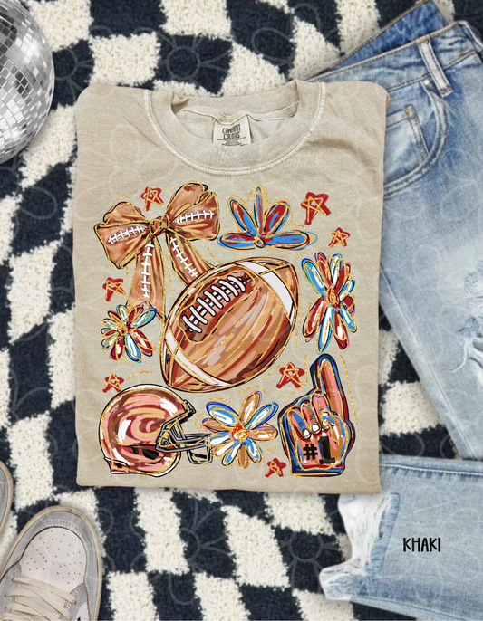 Gold Floral Football DTF Transfer
