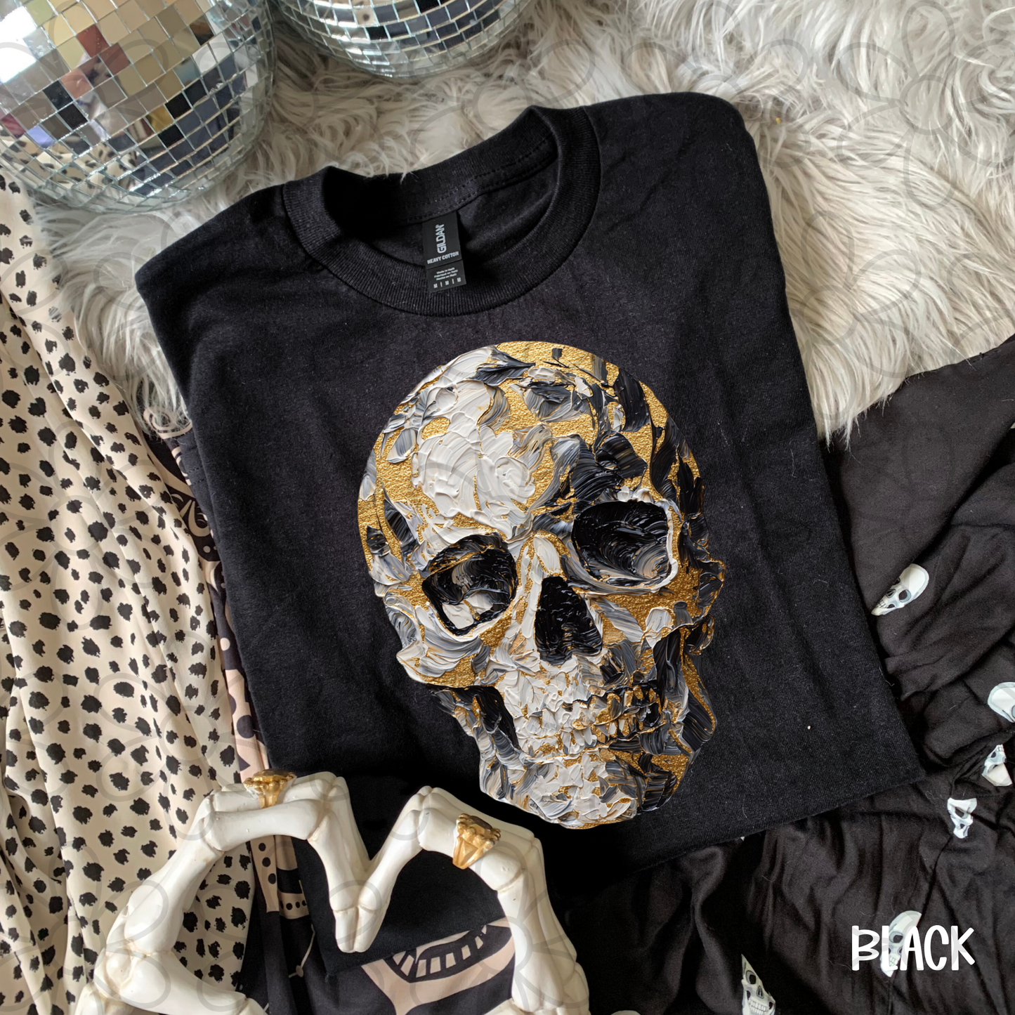 Gold Glitter Skull DTF Transfer