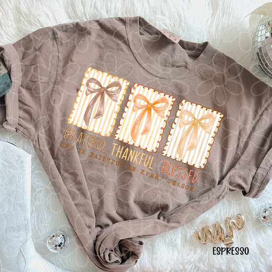 Grateful Thankful Blessed Bows Kids Completed Tee
