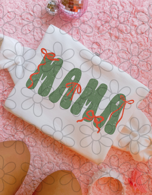 Green Mama Red Bows Completed Tee