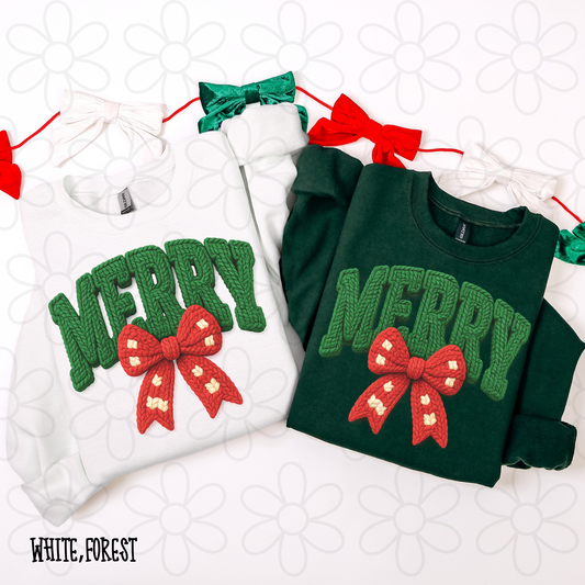 Green Merry Red Bow DTF Transfer