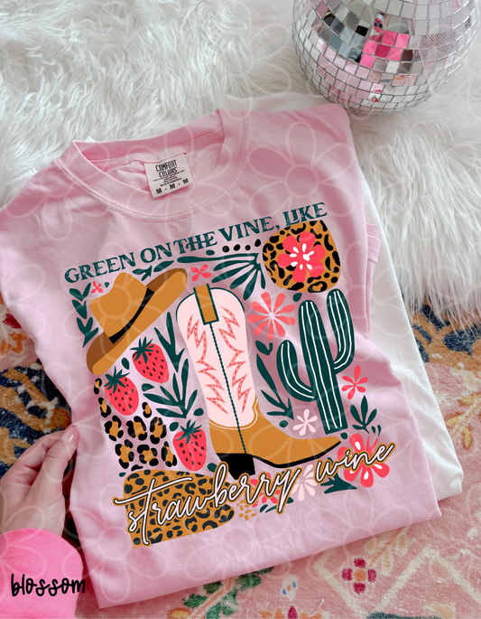 Green On The Vine, Like Strawberry Wine Completed Tee