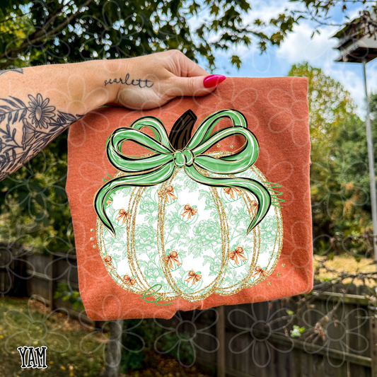 Green Pumpkin Orange Bows Kids Completed Tee