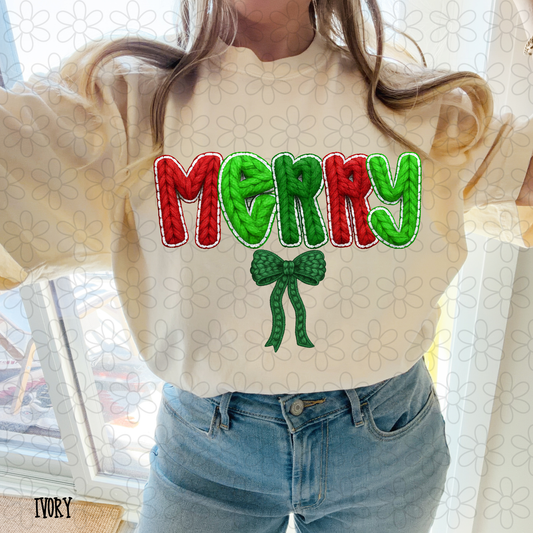 Green Red Knit Merry Bow Completed Tee