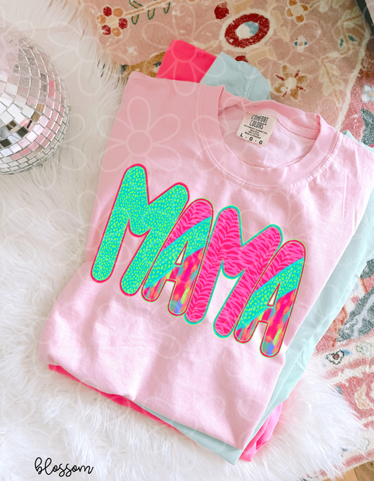 Green & Pink Leopard Brushstroke Mama Completed Tee