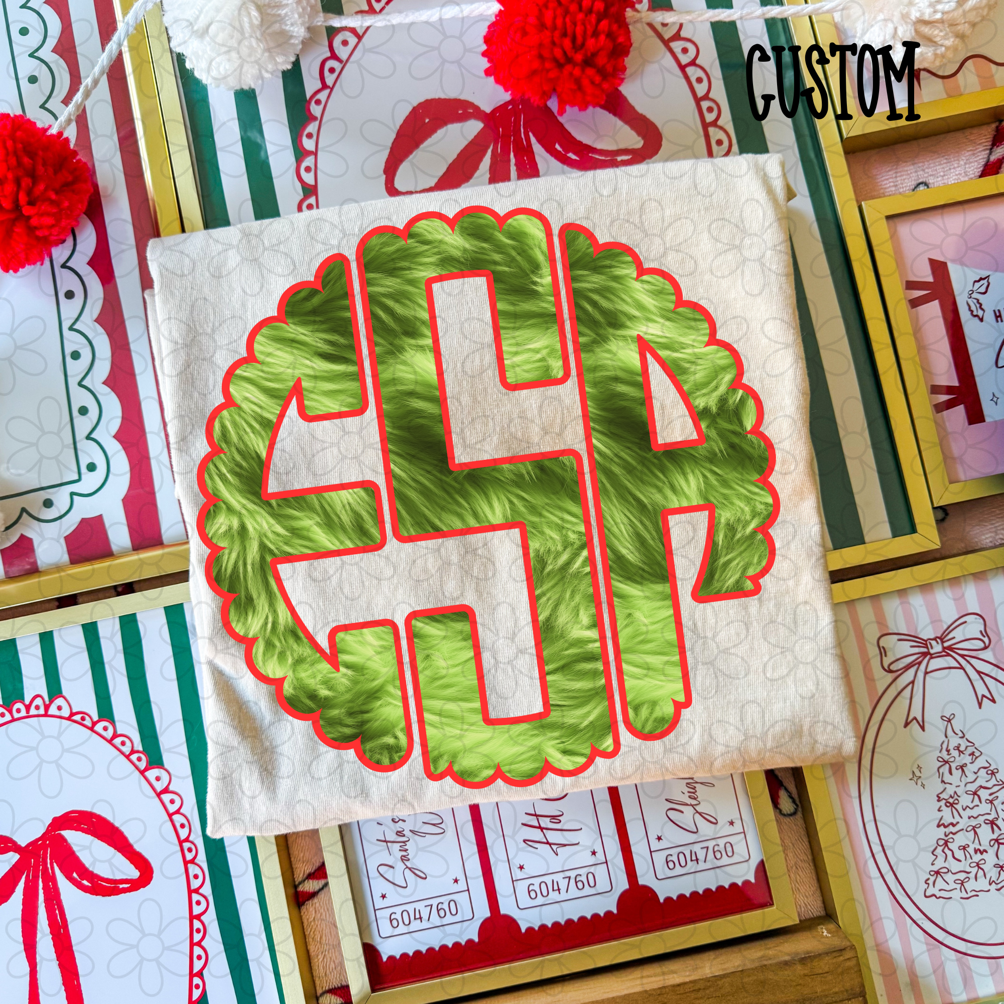 Grinch Green Red Christmas Custom Monogram Completed Tee – The ...