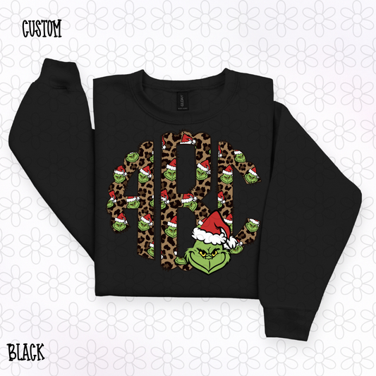 Grinch Leopard Custom Monogram DTF Transfer