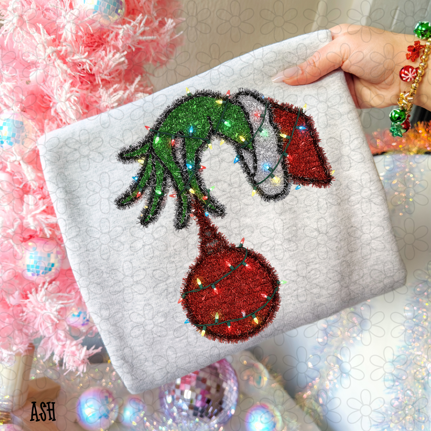 Grinch Ornament Tinsel Completed Tee