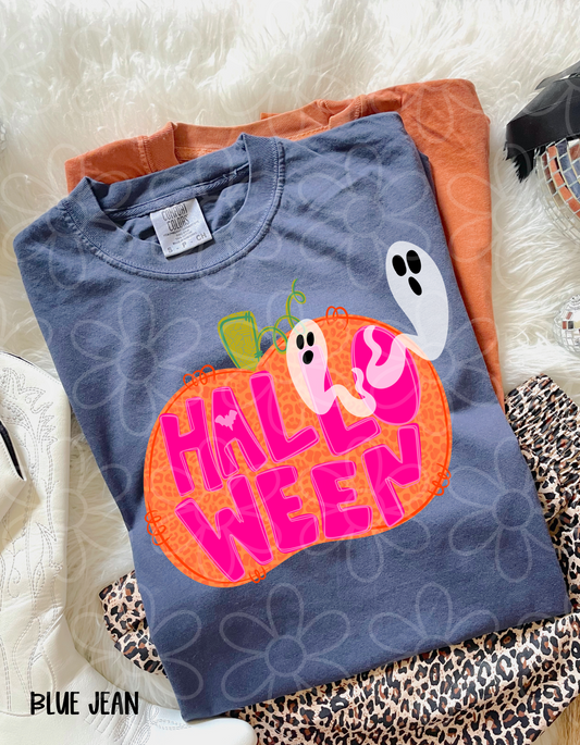 Halloween Leopard Pumpkin Ghosts Kids Completed Tee