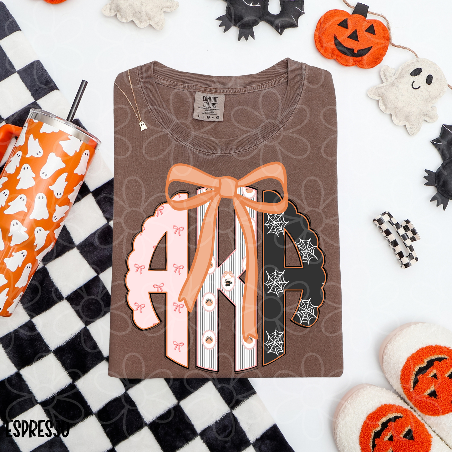 Halloween Patterns & Bows Monogram Kids Completed Tee
