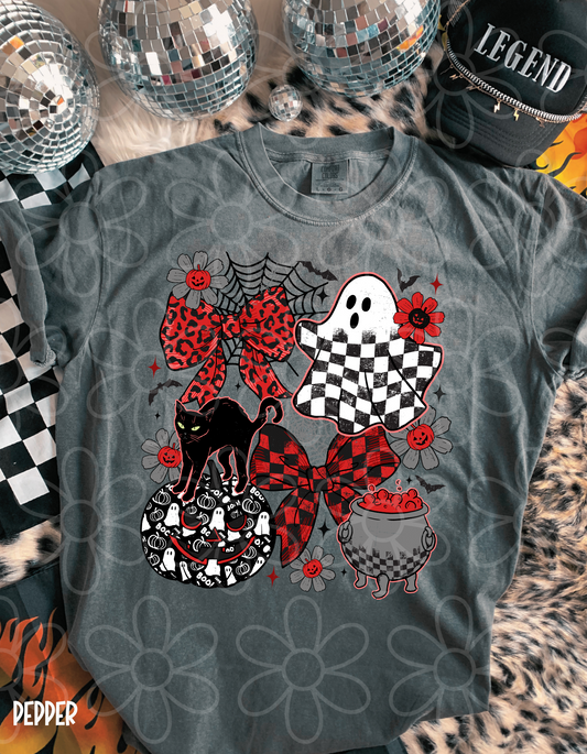 Halloween Red Checkered Leopard Bows DTF Transfer