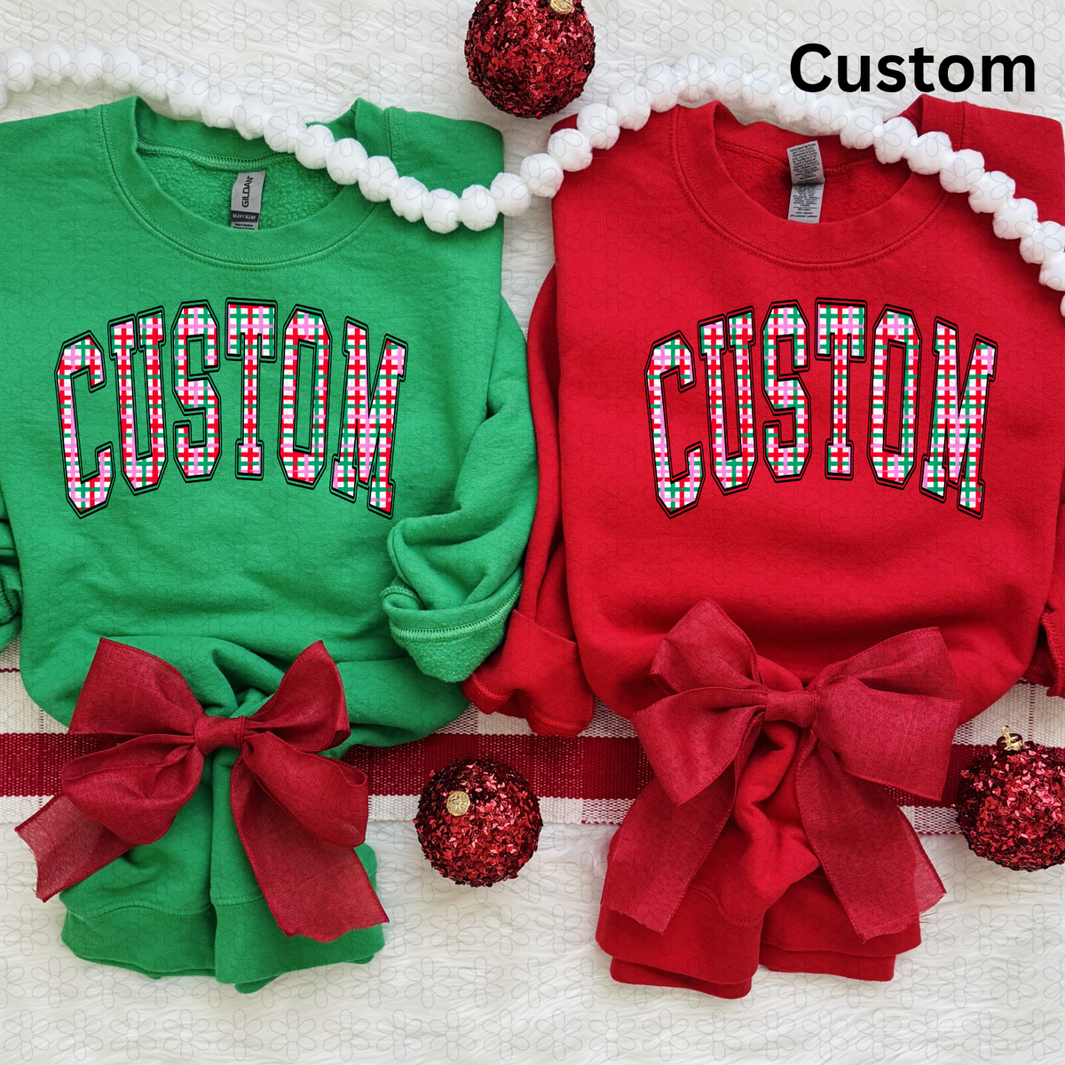 Custom Hand-Painted Christmas Plaid Varsity Arch Completed Tee
