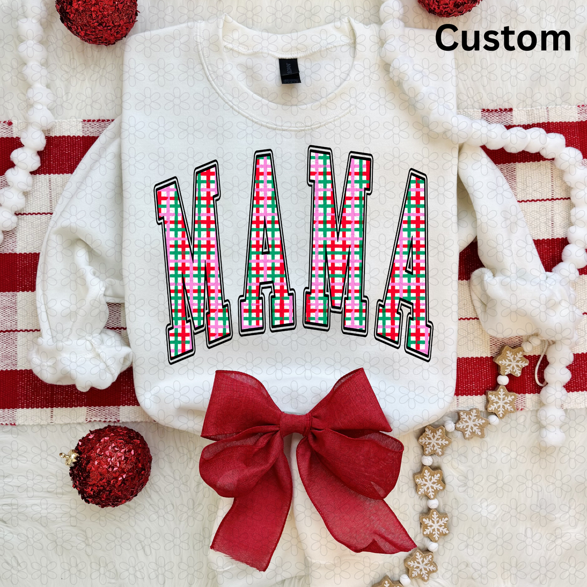 Custom Hand-Painted Christmas Plaid Varsity Arch Completed Tee