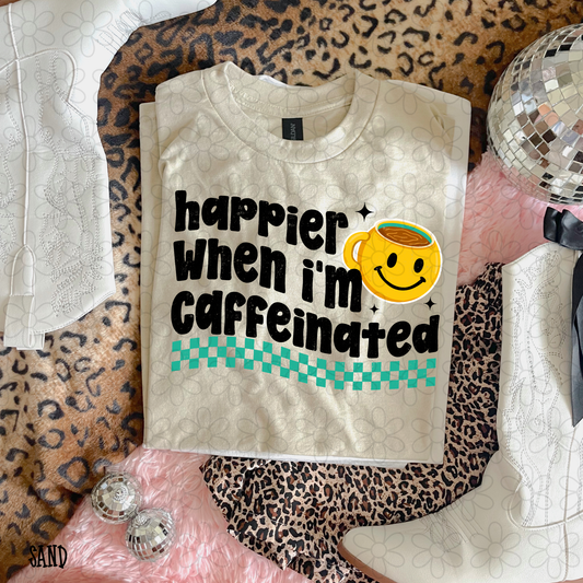 Happier When I'm Caffeinated Smiley Black DTF Transfer