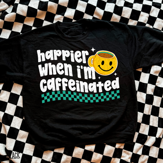 Happier When I'm Caffeinated Smiley White DTF Transfer
