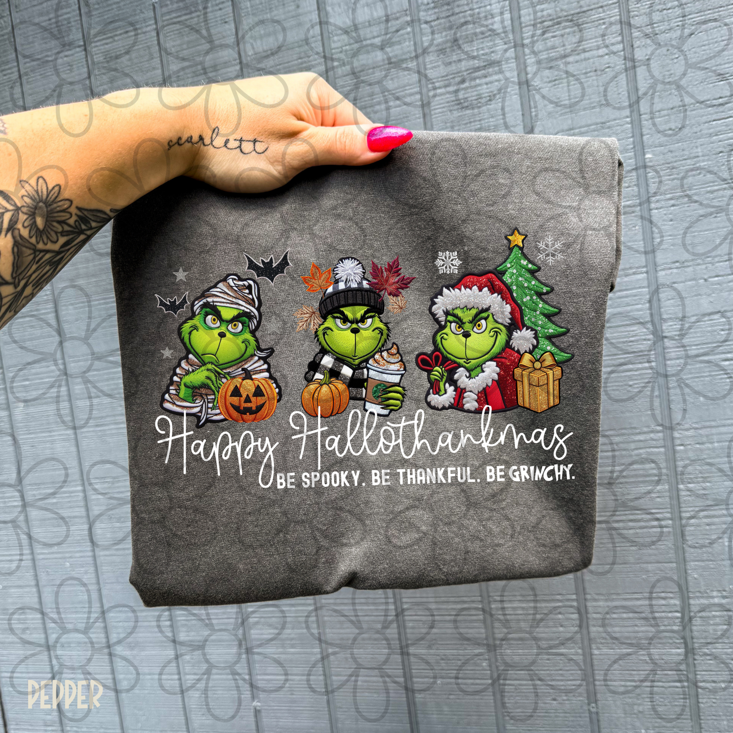 Happy Hallothankmas Be Grinchy Kids Completed Tee