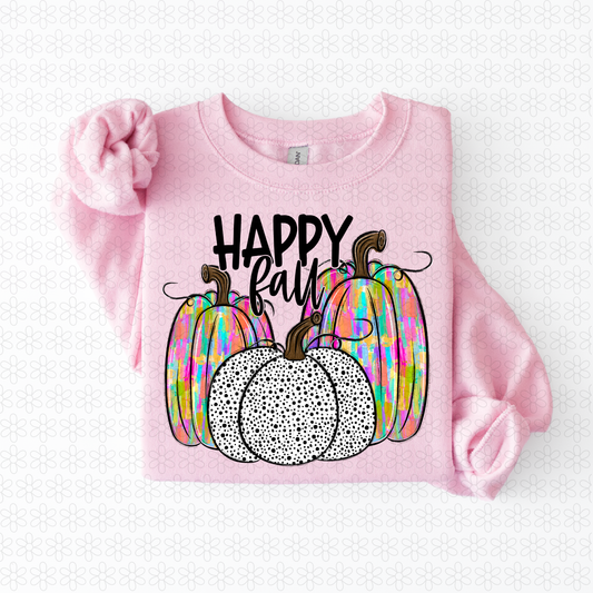 Happy Fall  Colorful Pumpkin Completed Tee