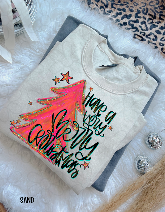 Have A Very Merry Christmas Pink Gold Tree Kids Completed Tee