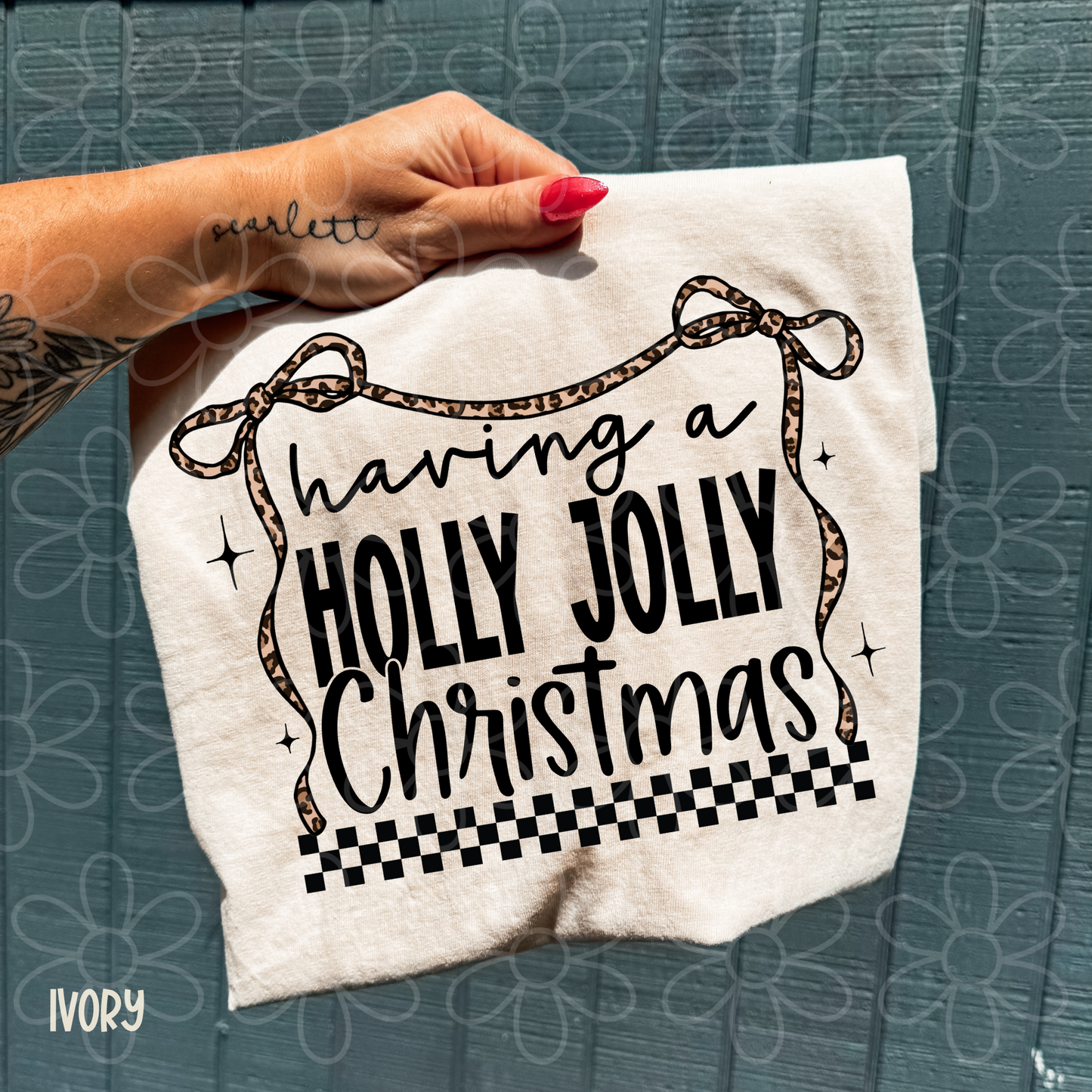 Having A Jolly Christmas Leopard Checkered Completed Tee