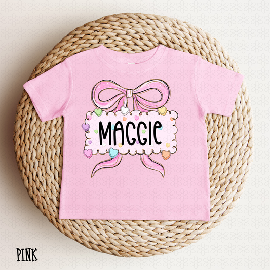 Hearts Pink Coquette Bow Custom Name DTF Transfer