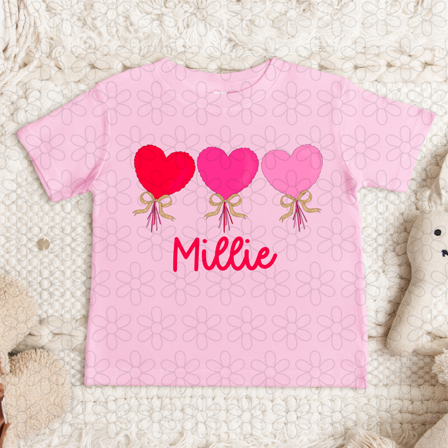 Hearts Trio Custom Name Completed Tee