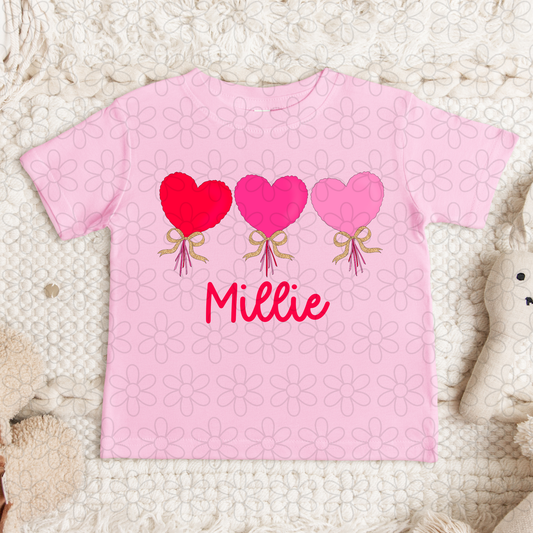 Hearts Trio Custom Name Completed Tee