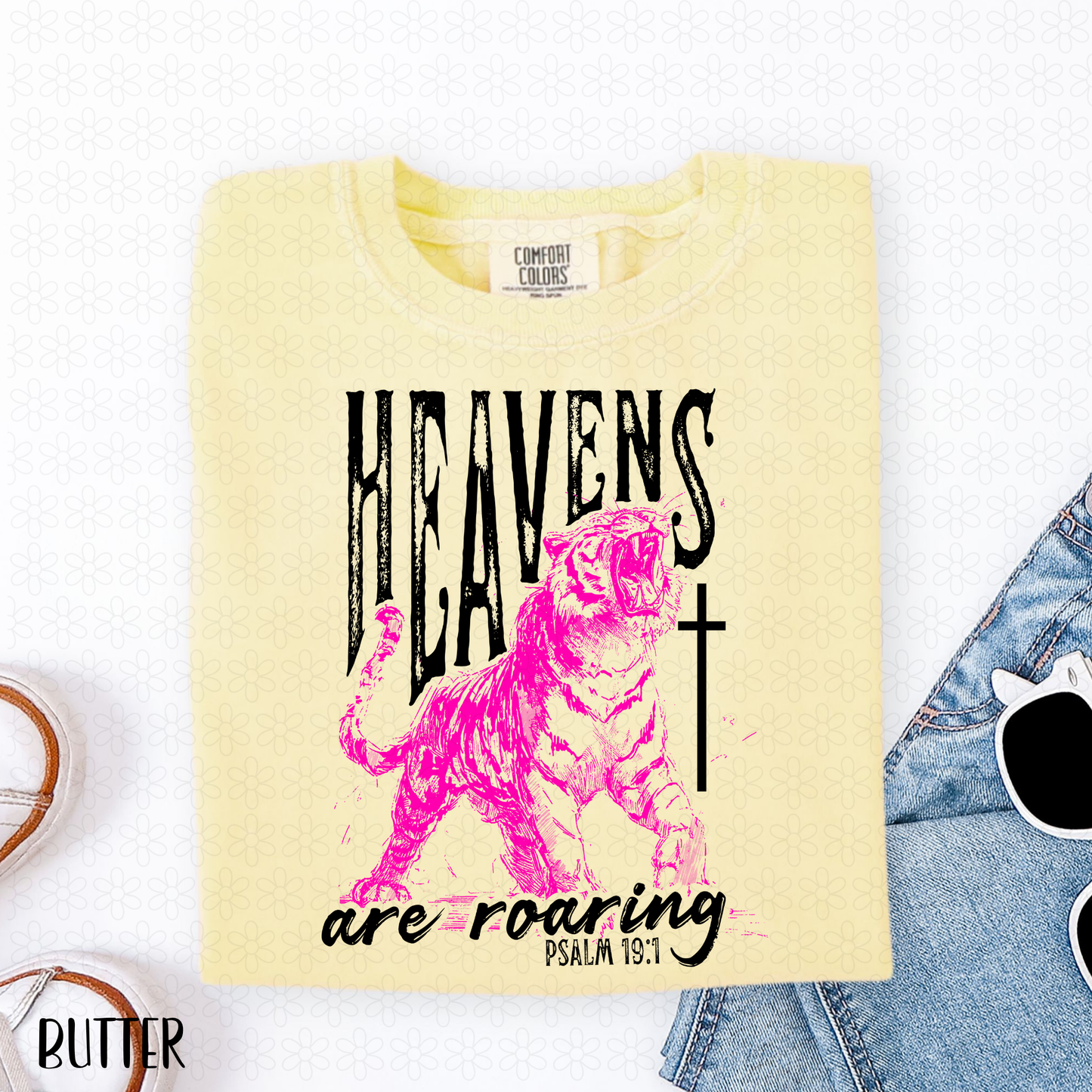 Heavens Are Roaring Pink Tiger Black Font Completed Tee