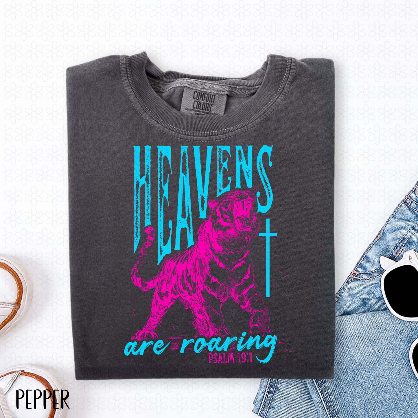 Heavens Are Roaring Pink Tiger Blue Font Completed Tee