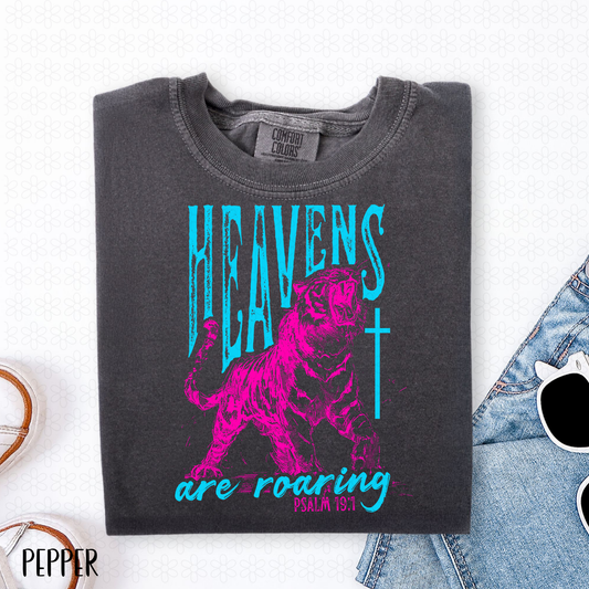 Heavens Are Roaring Pink Tiger Blue Font Completed Tee