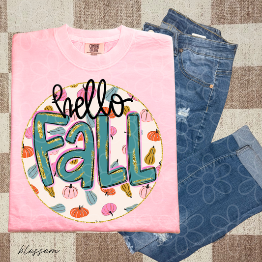 Hello Fall Glitter Circle DTF Transfer