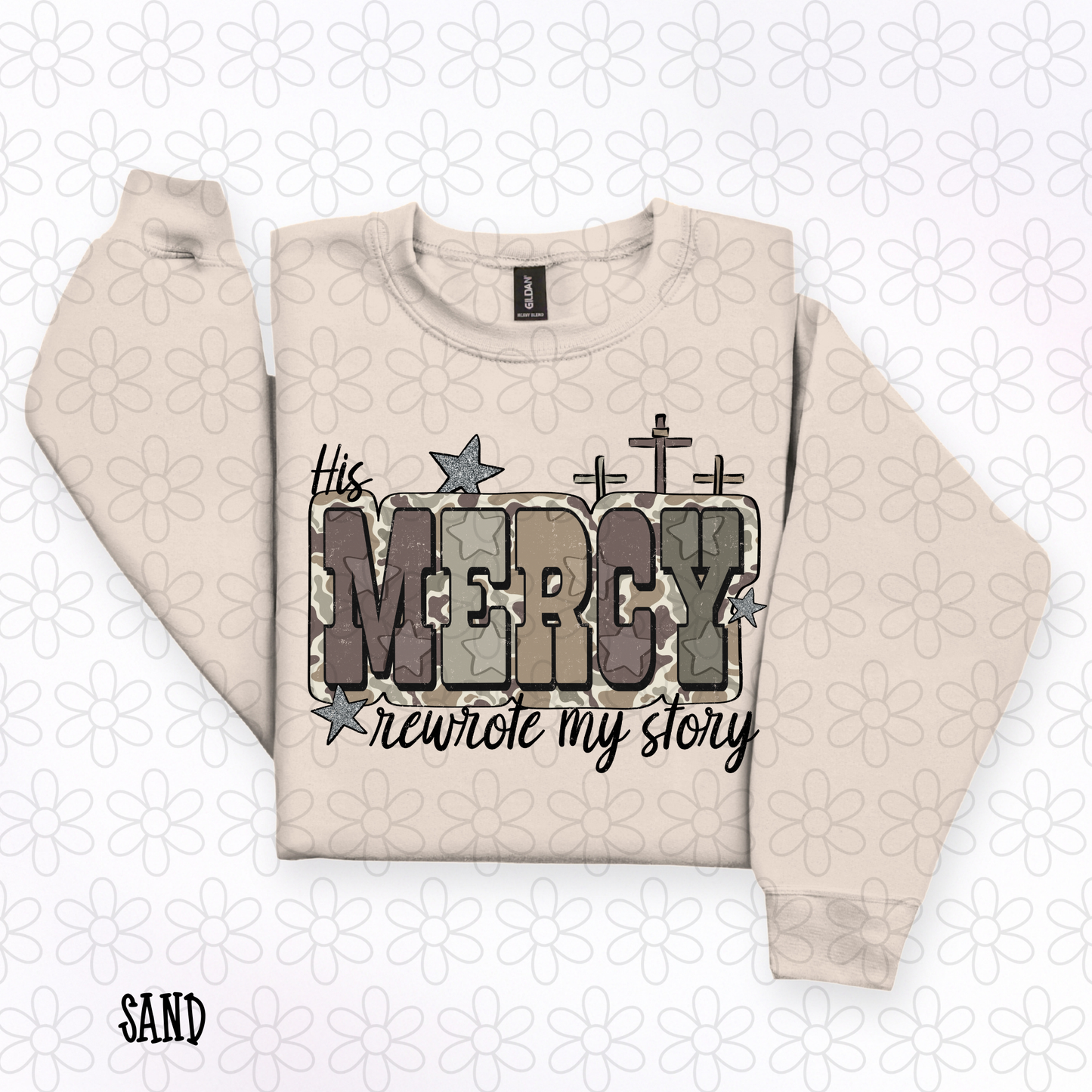 His Mercy Rewrote My Story Camo Kids Completed Tee