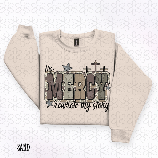 His Mercy Rewrote My Story Camo Kids Completed Tee
