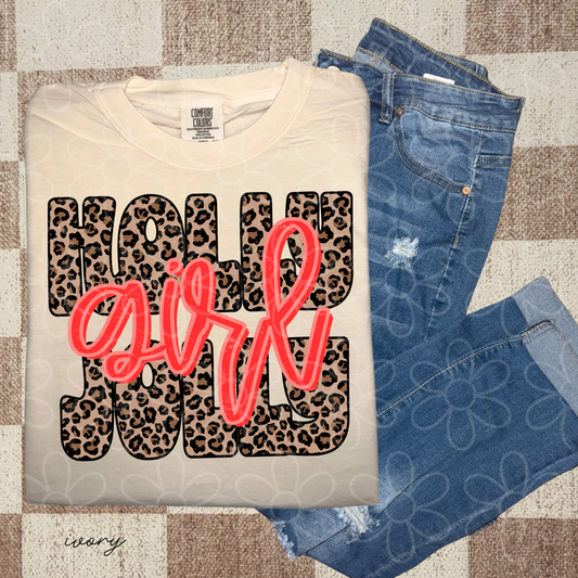 Holly Jolly Girl Leopard Kids Completed Tee