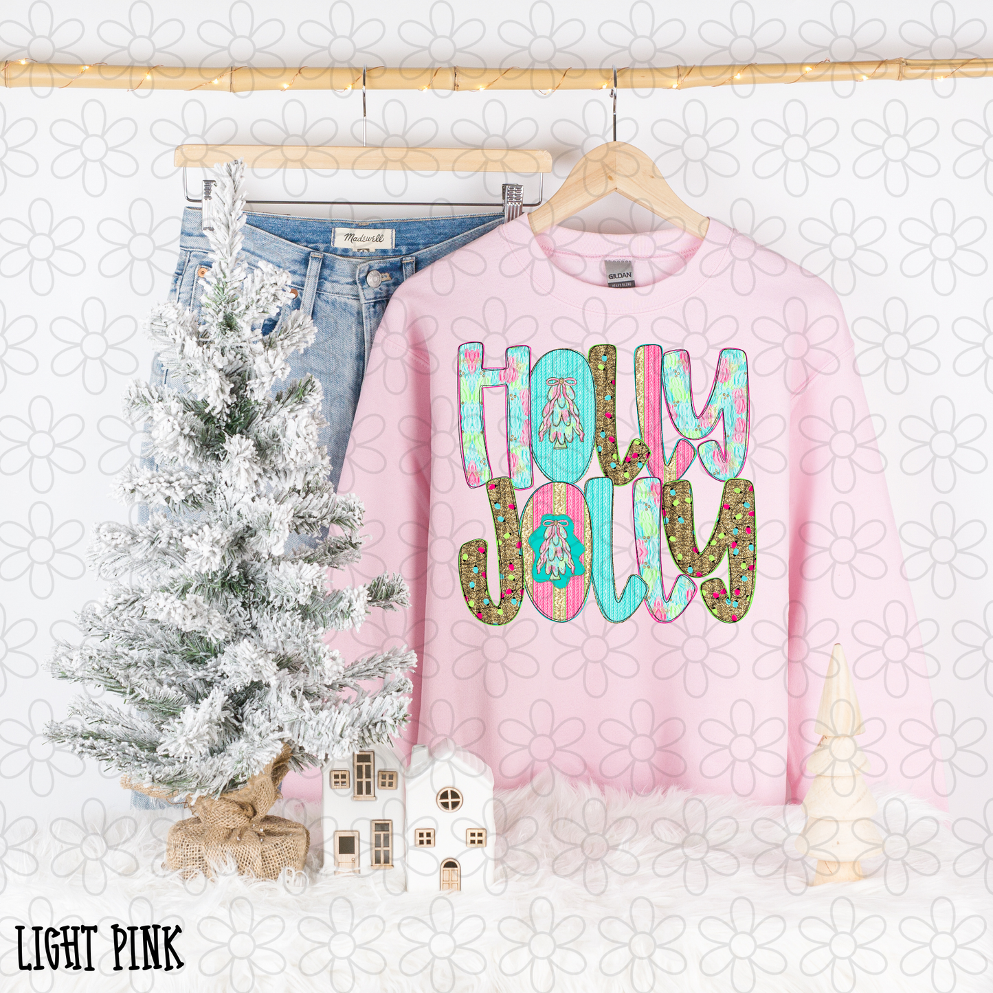 Holly Jolly Pink Blue Green DTF Transfer