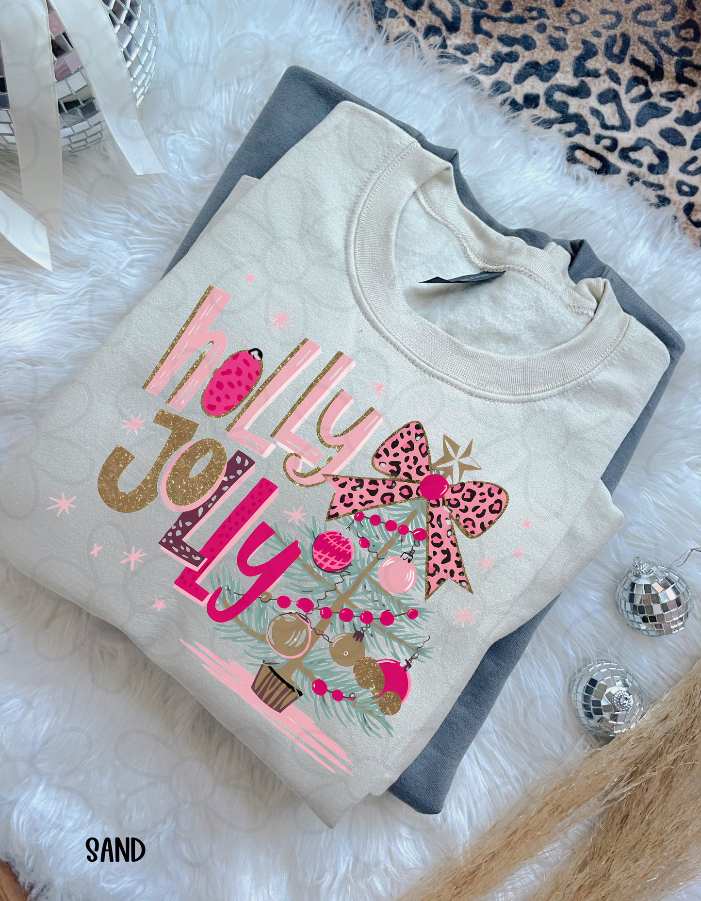 Holly Jolly Pink Leopard Bow DTF Transfer