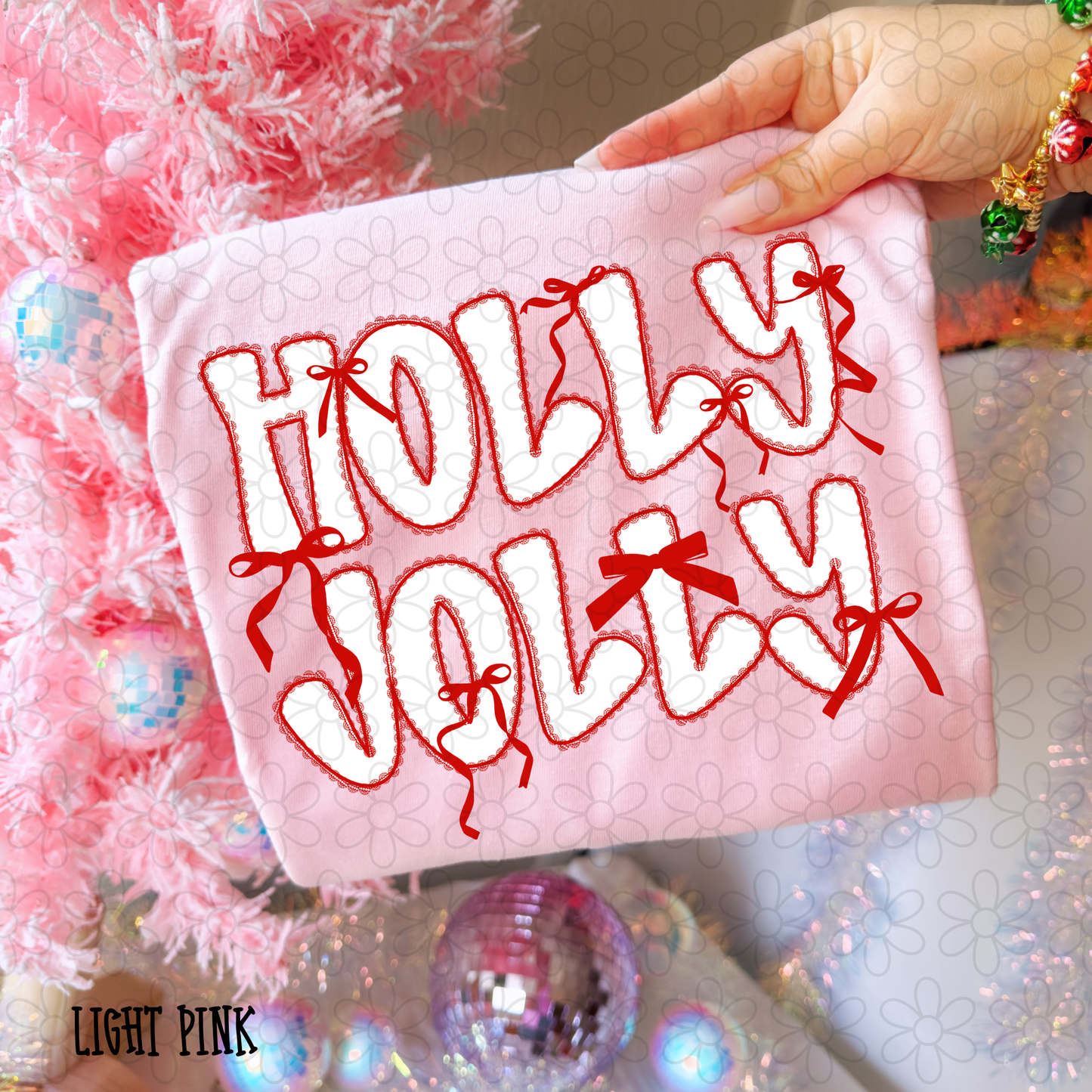 Holly Jolly Red Lace Bows Completed Tee