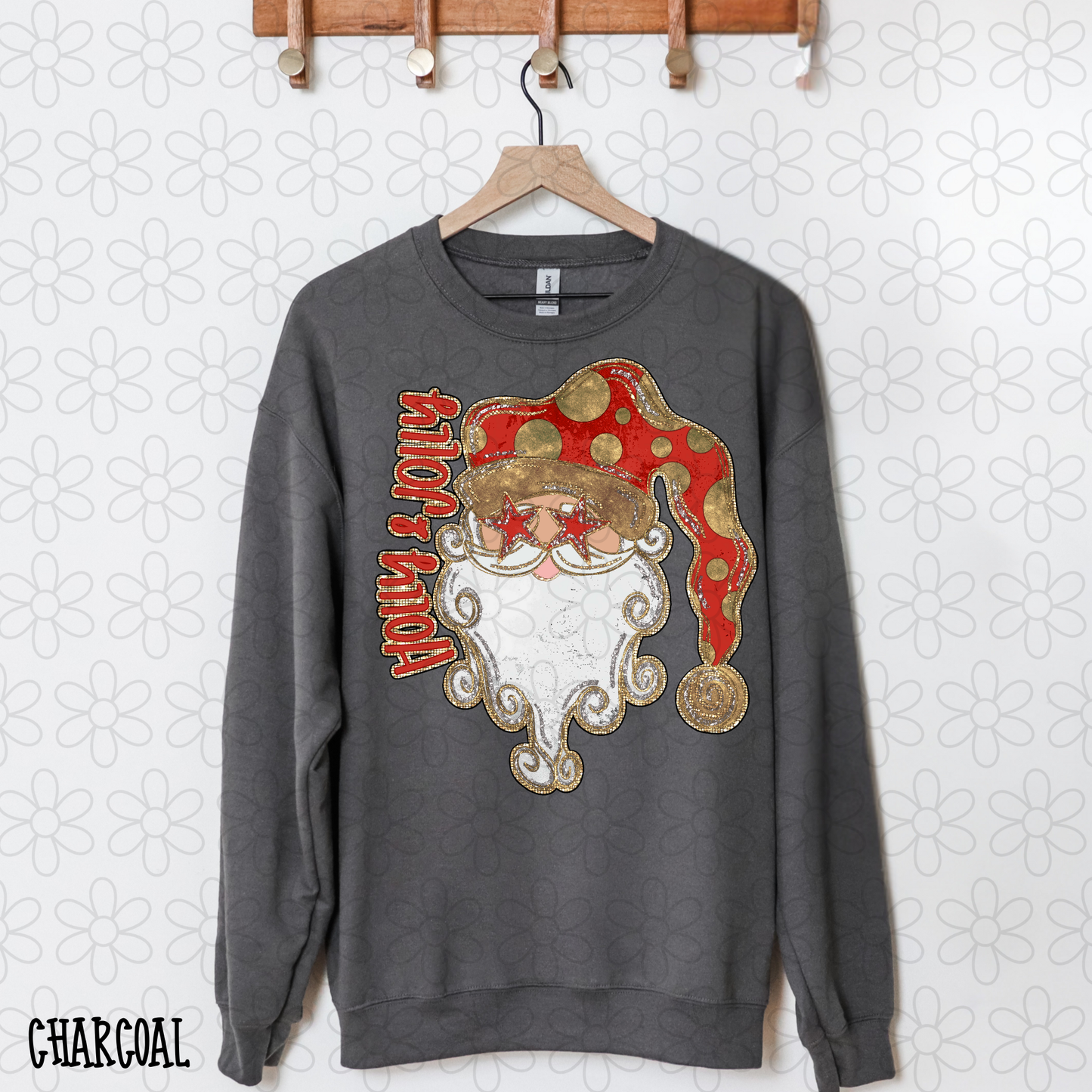 Holly & Jolly Santa Red Gold Completed Tee