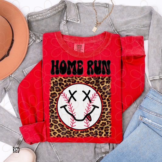 Home Run Leopard Baseball Smiley Completed Tee