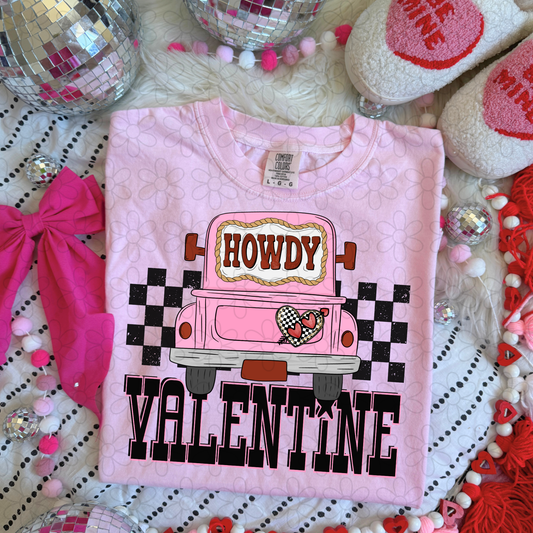Howdy Valentine Pink Truck Completed Tee