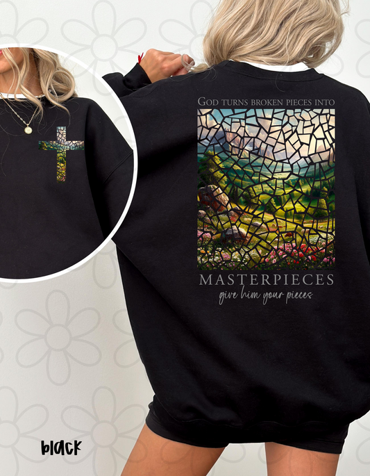 God Turns Broken Pieces Into Masterpieces Kids Completed Tee