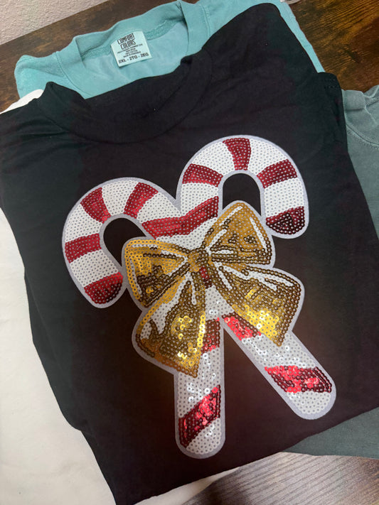 Red and White Candy Cane With Gold Bow Patch