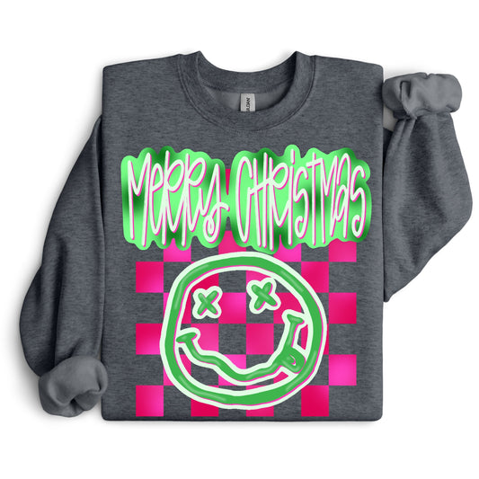 Neon Merry Christmas Smiley Completed Tee