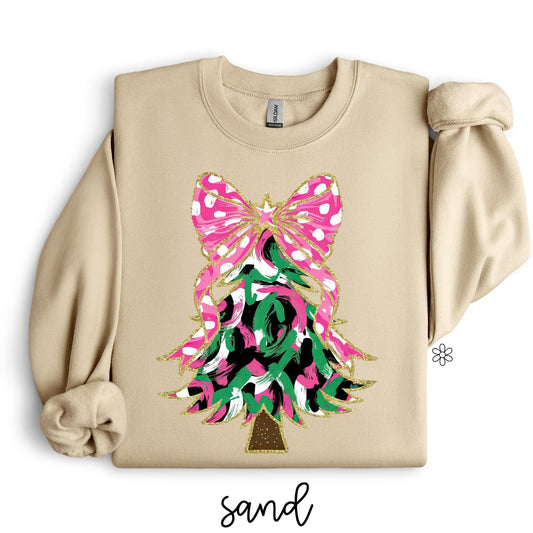 Pink Coquette Polka Dot Bow Tree Kids Completed Tee
